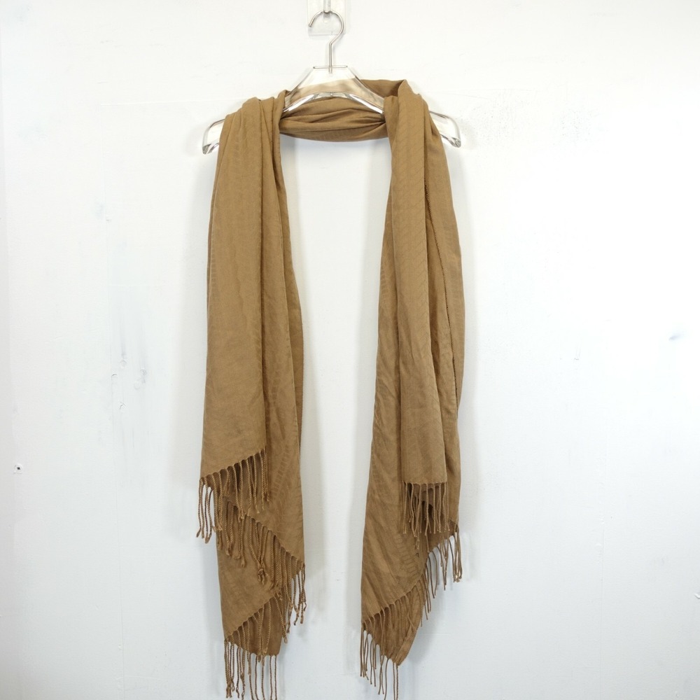 Quiet Luxury Italian Camel Brown Scarf Long Drape Wrap Fringe Shawl ISA MILANO